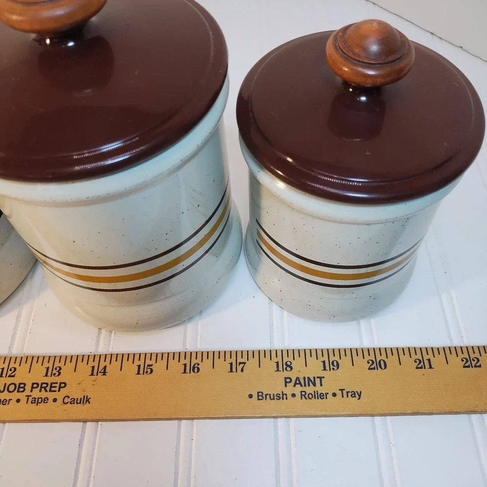 Vintage Canister West Bend Metal Brown Speckled Stripe Set of 4 Retro MCM 1970s